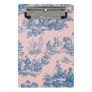 Mini Porte-bloc French toile de jouy bleu et rose élégant