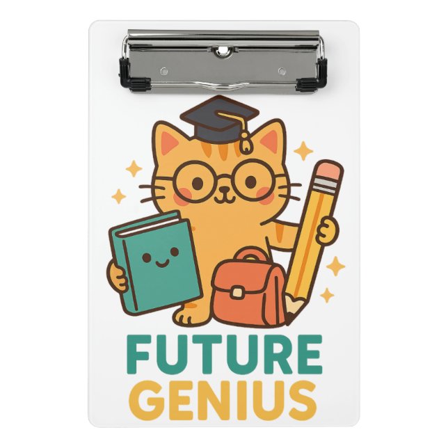 Mini Porte-bloc Future Genius - Cute Cat avec Essentials de l'écol (Devant)