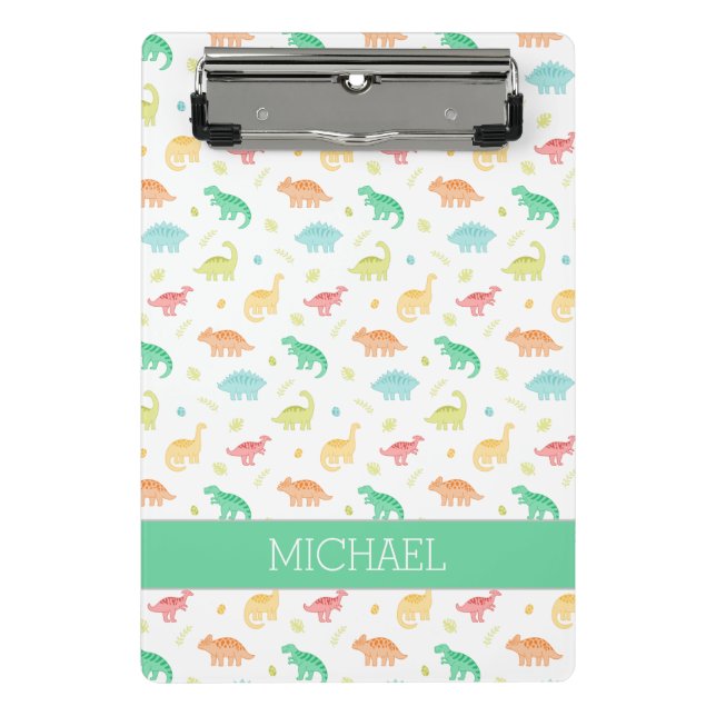 Mini Porte-bloc Green Blue Dinosaur Motif Nom personnalisé (Devant)