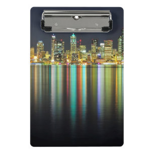 Mini Porte-bloc Horizon de Seattle la nuit avec la réflexion