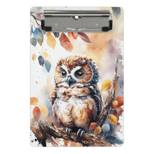 Mini Porte-bloc Illustration de l'aquarelle du hibou d'automne