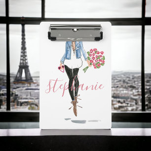 Mini Porte-bloc Illustration de mode Femme avec fleurs