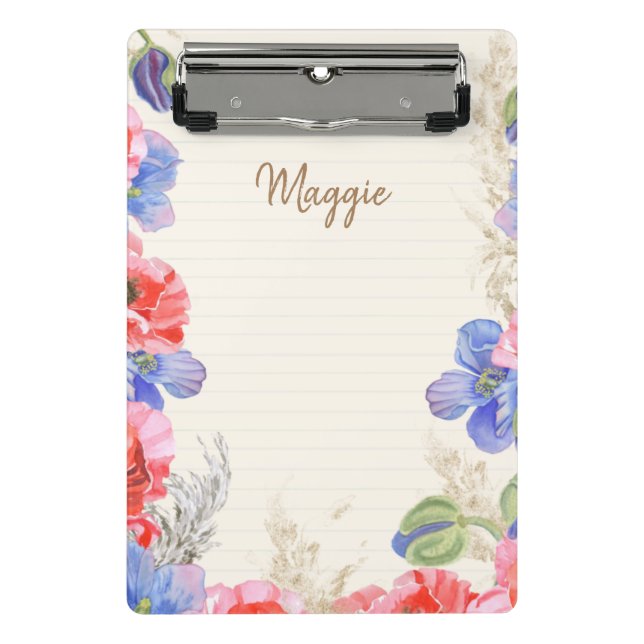 Mini Porte-bloc Jolies fleurs et lignes d'aquarelle monogrammes (Devant)