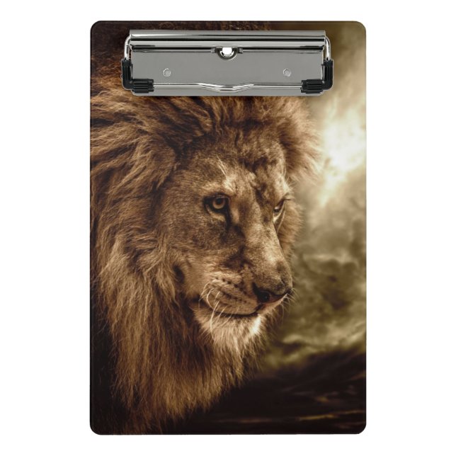 Mini Porte-bloc Lion contre le ciel orageux (Devant)