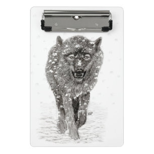 Mini Porte-bloc Loup noir en colère dans la neige, hiver sauvage