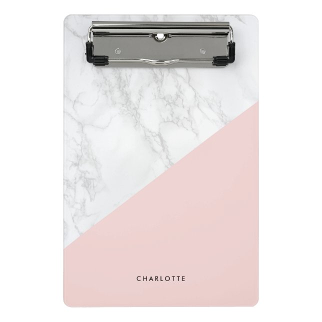 Mini Porte-bloc Marbre blanc moderne avec bloc rose Personnalisé (Devant)