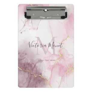 Mini Porte-bloc Marbre rose mauve veine d'or écriture scripturale