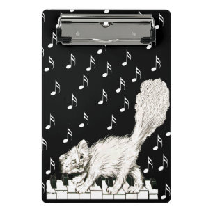Mini Porte-bloc Mignonne Chat Blanc Danser sur Piano Keyes Dessine
