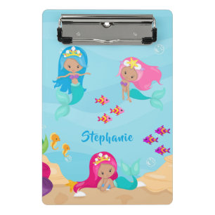 Mini Porte-bloc Mignonne sirène fille personnalisée sous la mer