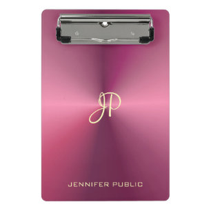 Mini Porte-bloc Modèle de monogramme moderne rose au look métalliq