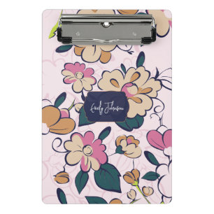Mini Porte-bloc Monogramme de nom Navy Floral Bohème