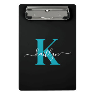 Mini Porte-bloc Monogramme de script sarcelle noir moderne
