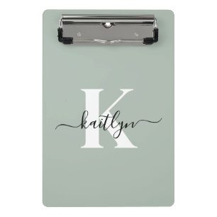Mini Porte-bloc Monogramme de style moderne vert sauge