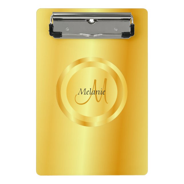 Mini Porte-bloc Monogramme Elegant moderne Modèle d'or (Devant)