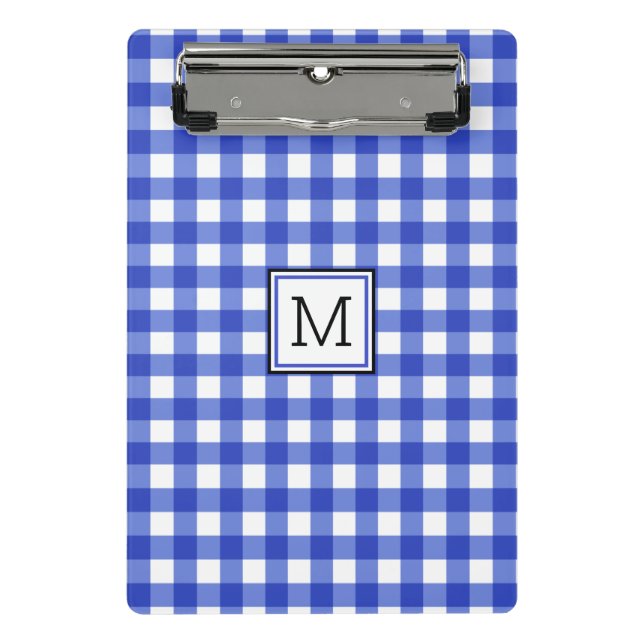 Mini Porte-bloc Monogramme En vichy bleu (Devant)