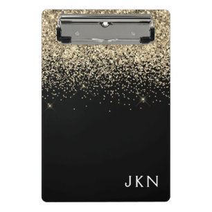 Mini Porte-bloc Monogramme Initiales Pailleté Noir Doré Féminin
