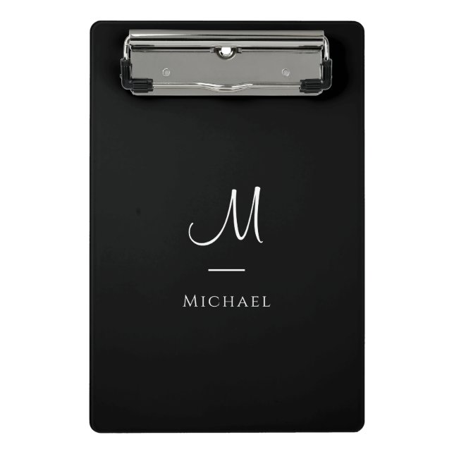 Mini Porte-bloc Monogramme Lettre initiale Noir Blanc Personnalisé (Devant)