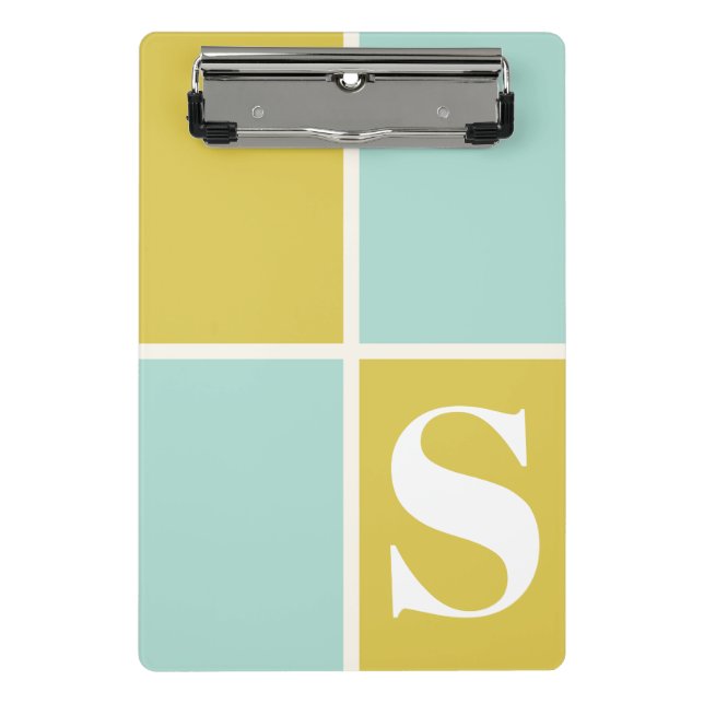 Mini Porte-bloc Monogramme moderne tendance bleu jaune géométrique (Devant)