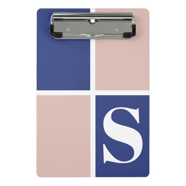 Mini Porte-bloc Monogramme moderne tendance Marine bleu bleu rose (Devant)