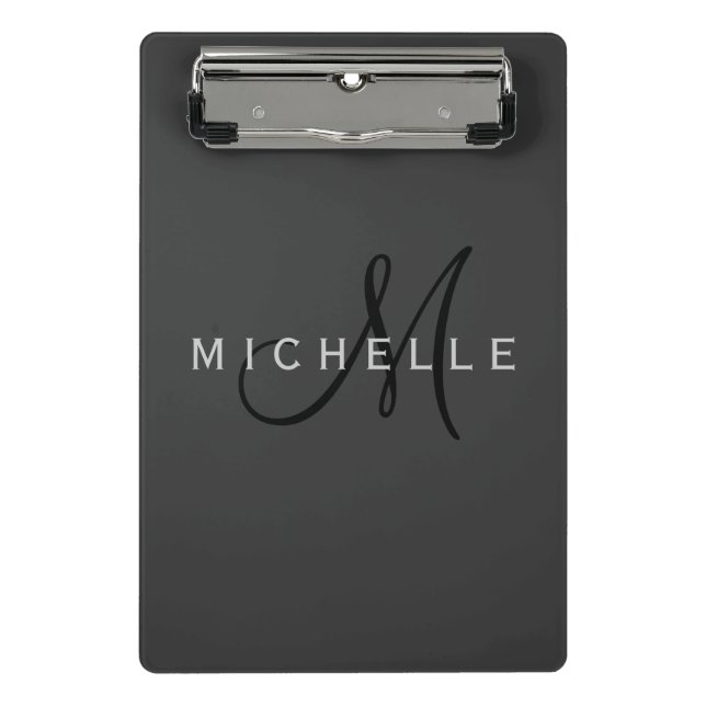 Mini Porte-bloc Monogramme noir professionnel Gris Votre nom (Devant)