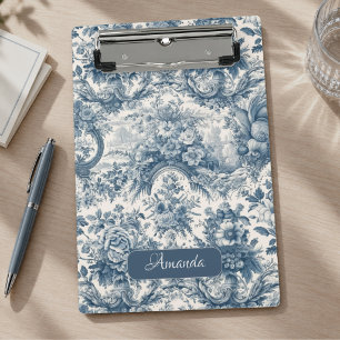 Mini Porte-bloc Monogramme Toile De Jouy Bleue Vintage