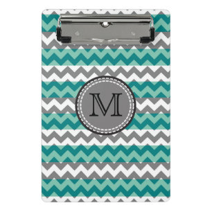 Mini Porte-bloc Monogramme Turquoise et Grey Chevron Zigzag