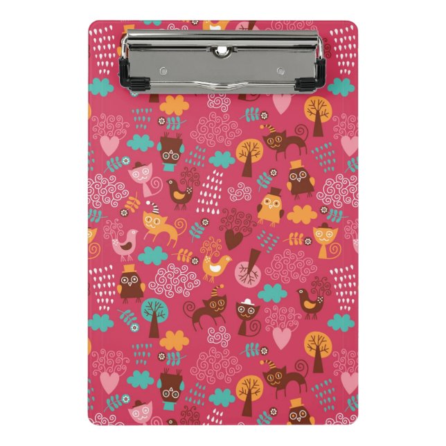 Mini Porte-bloc Motif avec les oiseaux et les chats mignons (Devant)