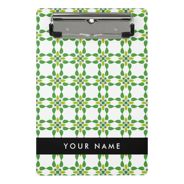 Mini Porte-bloc Motif de feuille, Feuilles vertes, Votre nom (Devant)