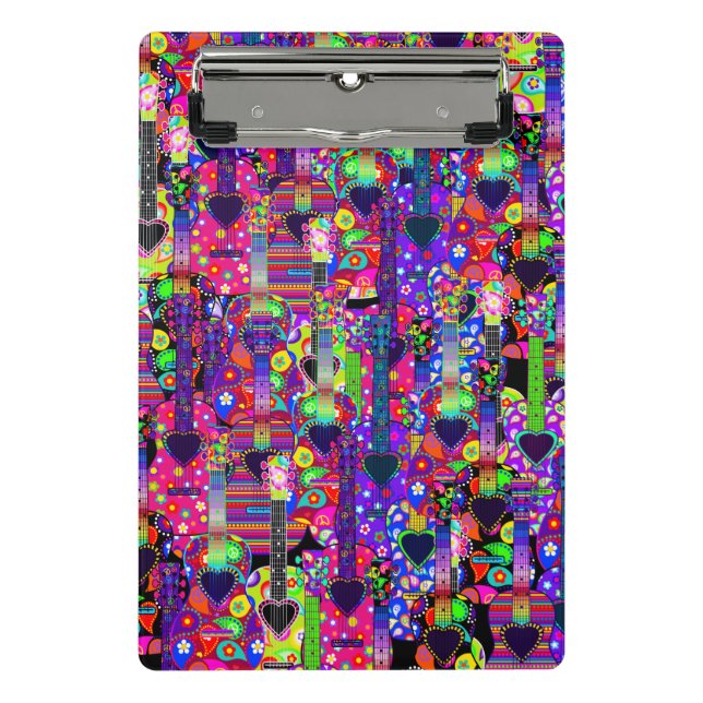 Mini Porte-bloc Motif de guitares hippie (Devant)