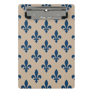 Mini Porte-bloc Motif Fleur de Lis, Bleu Royal Français sur Crème
