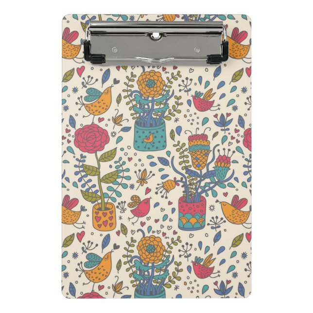 Mini Porte-bloc Motif floral de bande dessinée avec les oiseaux 2 (Devant)