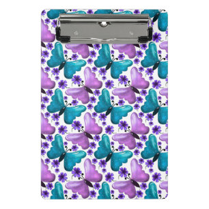 Mini Porte-bloc Motif floral de papillon sarcelle et violet