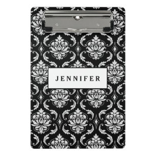 Mini Porte-bloc Motif floral noir et blanc classique de damassé