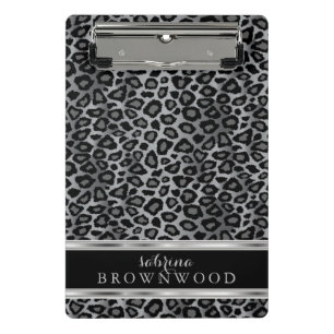 Mini Porte-bloc Motif léopard gris, noir et argent
