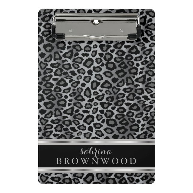 Mini Porte-bloc Motif léopard gris, noir et argent (Devant)