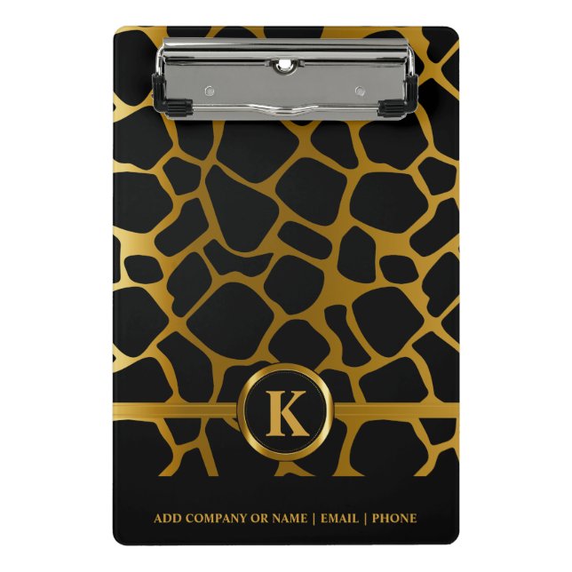 Mini Porte-bloc Motif Monogramme Gold & Black Giraffe (Devant)