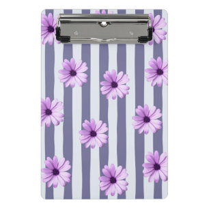 Mini Porte-bloc motif rayé avec marguerites violettes