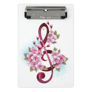 Mini Porte-bloc Musical treble clef notes with sakura flowers
