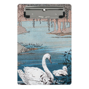 Mini Porte-bloc Nager Mère Blanche Swan dans le lac avec bébé