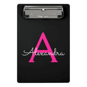 Mini Porte-bloc Nom de monogramme féminin écriture noire rose chau