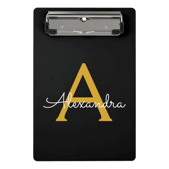 Mini Porte-bloc Or Moderne Monogramme Féminin Nom Script (Devant)