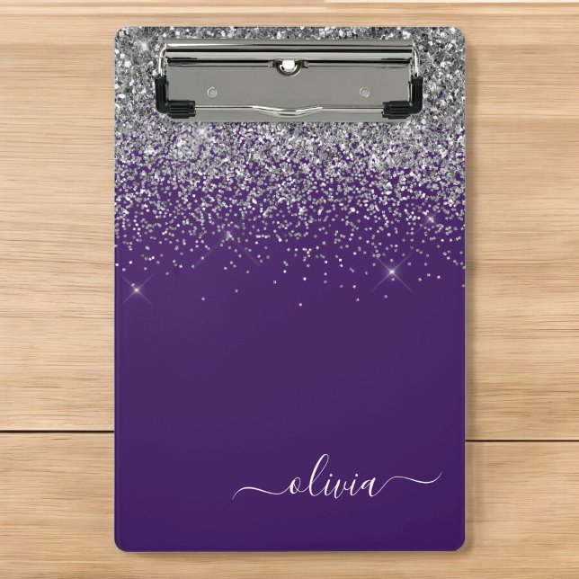 Mini Porte-bloc Papier à lettres Glitter Glam Monogramme Argent Vi (Créateur téléchargé)