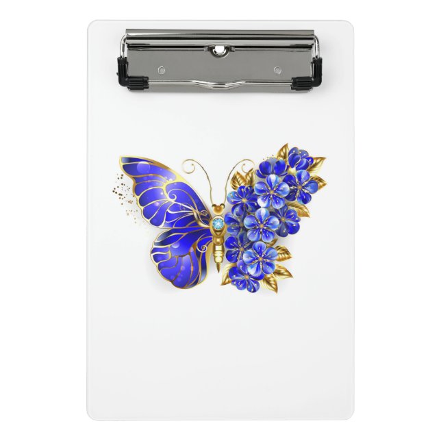 Mini Porte-bloc Papillon saphir à fleurs (Devant)