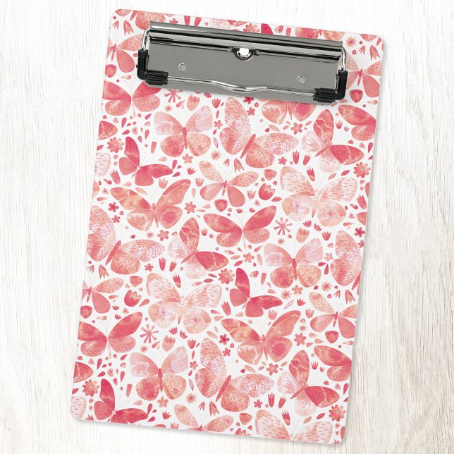 Mini Porte-bloc Papillons Aquarelle Corail rose (Peach coral blush pink watercolor butterfly pattern mini clipboard)