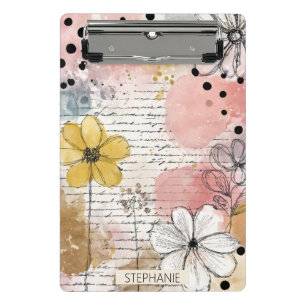 Mini Porte-bloc Points noirs et blancs - Croquis floraux roses