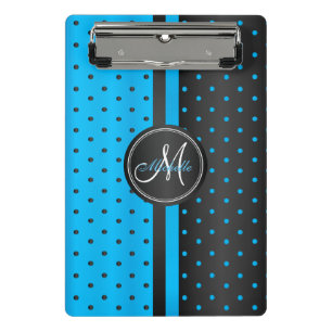 Mini Porte-bloc Pois bleus et noirs - Monogramme