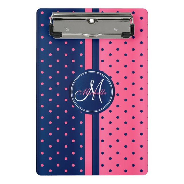 Mini Porte-bloc Pois bleus et roses de Navy - Monogramme (Devant)