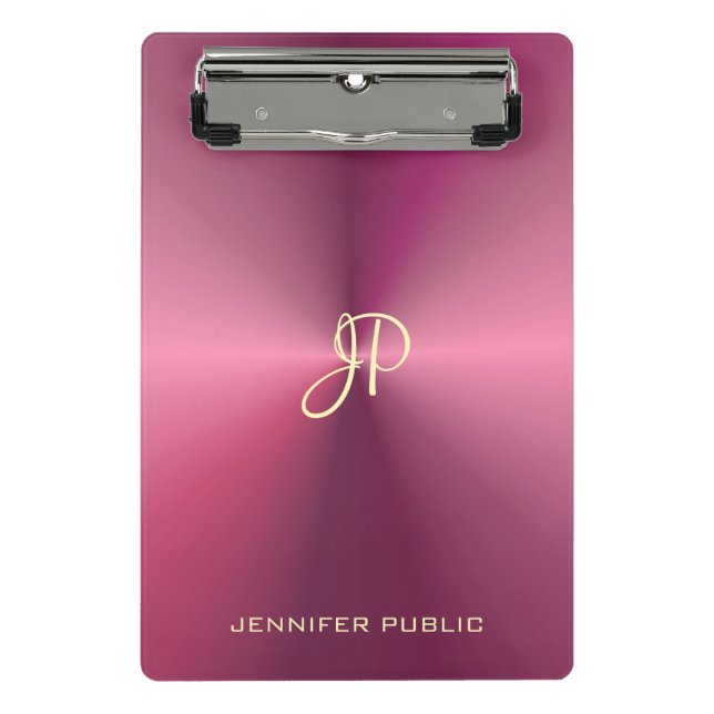 Mini Porte-bloc Revêtement métallique Modèle rose Monogramme moder (Devant)