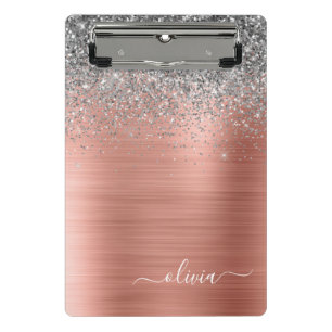 Mini Porte-bloc Rose Gold Argent Paillettes Monogramme Métal Bross