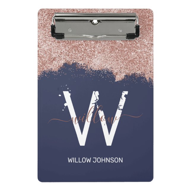 Mini Porte-bloc Rose Gold Navy Blue Girl Parties scintillant pouss (Devant)